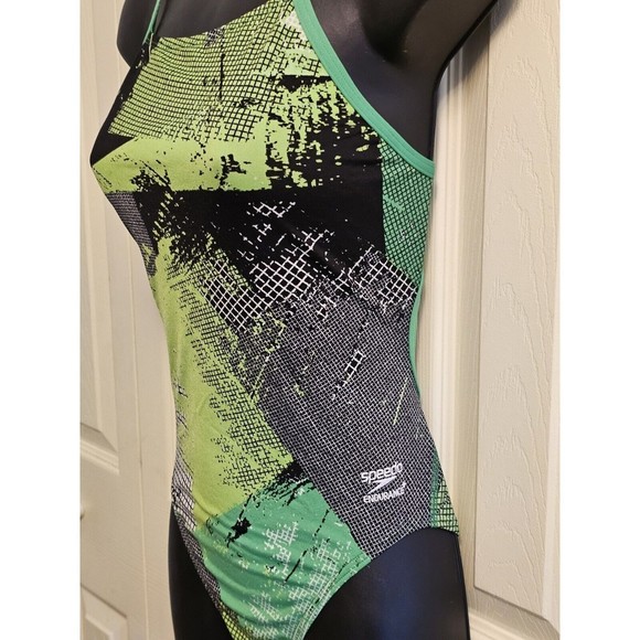 Speedo Endurance+ Womens Size 30 (4) Green Black One Piece Bathing Swimsuit - Picture 2 of 13